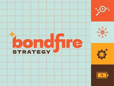 Bondfire Strategy battery brand design branding connect fire gear icons logo logo design spark star strategy warm colors