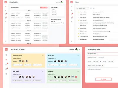 Study Buddies App Design app dashboard design education study study group ui ux