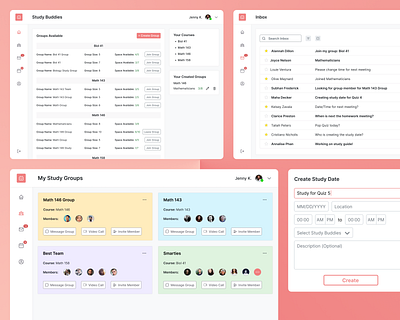 Study Buddies App Design app dashboard design education study study group ui ux