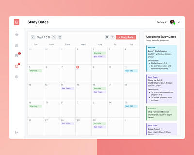 Study Buddies Calendar app calendar dashboard design education study study group ui ux