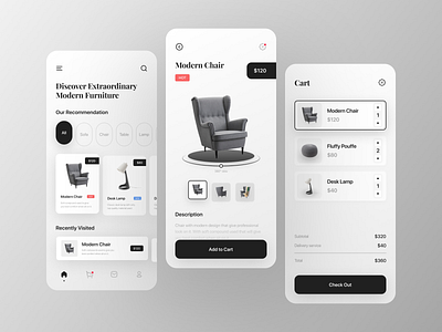 DeFurniture - Furniture Shop Mobile App Design clean clean design design ecommerce online figma furniture home interior design landing page marketplace mobile product product page property property interior shop store ui ui design ux