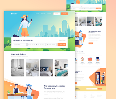 Hotelio, Hotel Booking Landing Page 2022 web concept booking brand identity city home design hotel reservation responsive safe home in city searching for hotel tour partner travel guide trendy web concept ui ux ux research web design