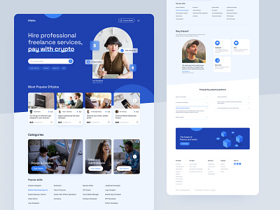 Hire freelance services, pay with crypto. blue crypto blue web clean crypto web elementor figma fiverr freelance web landing page marketplace web minimal nft ui ui design web design webflow