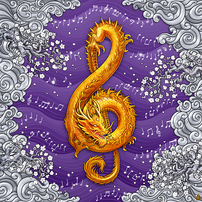 Gold Asian Dragon illustration