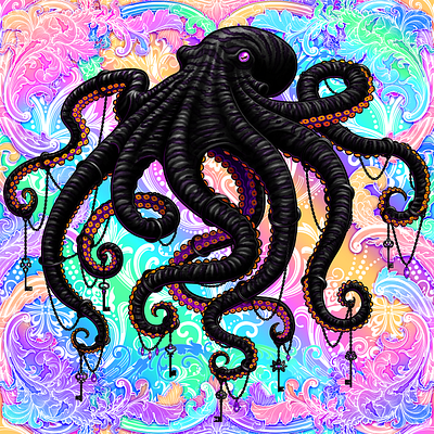 Pastel and Black Octopus design illustration