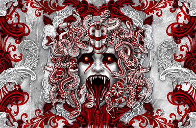 Bloody White Goth Medusa design illustration