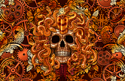 Steampunk Medusa Skull design illustration