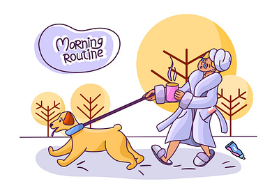 Morning routine animals art childrens illustration coffee dog good day illustration illustrations illustrator morning morning routing pets vector vector art walk