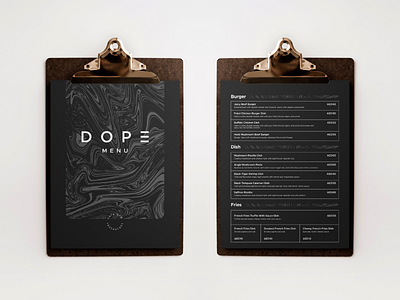 Dope Cafe and Restaurant Menu Design beverage menu brand identity coffee dope food bag food menu illustration label label design luxury marble menu minimalist packaging packaging design paper bag paper bag design paper food pattern restaurant menu