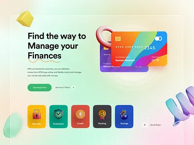 Finance Landing Page | Website Main Page Design | Manage Finance banking card banking website branding credit card debit card finance finance business financial financial services financial technology fintech fintech landing page home page interface landing page transaction ui web design website design