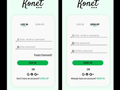 Konet; Login /Sign Up page