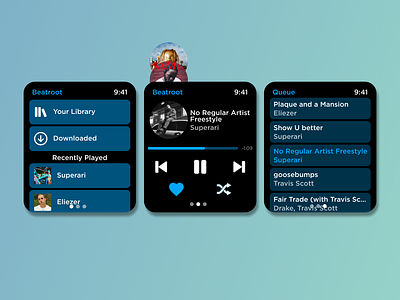 Music player for smart watches apple applewatch black clay clean dailyui dark darkui minimal music music player sound spotify ui uiux watch web web deisgn