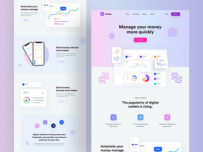 Moneyx - Landing Page bank landing page digital e wallet financial fintech graphic design investment landing page money money manager online banking onlinepayment payment method payment website payments save money ui ux web design website website2021