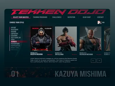 Karate & Martial Arts School & Fitness Center Website anime design challenges characters dark theme dojo fitness fitness center karate landing page martial arts modern design nutrition online power sports training programs user friendly user interface web design webpage