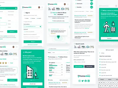 Property Tech Startup: App mobile screen layouts app branding design graphic design green icons illustration logo mobile app pwa ratings reviews startup ui ux web white