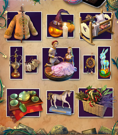 Items Design 2d 3d art branding design environment games illustration ui