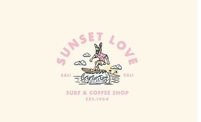 Sunset Love Surf & Coffee Shop animal art direction branding coffee graphic design illustration logo pink retro retrologo surf surfing vector vintage