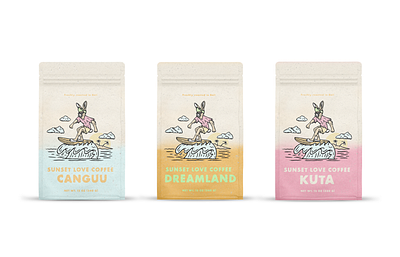Sunset Love Coffee art direction branding coffee coffeebags coffeeshoop graphic design illustration label logo packaging packagingdesign retro surf surfshop vintage