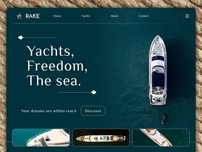 RAKE Landing Page app art boat branding creative dailyui design green hellodribbble landing landing page logo luxury ocean sea site ui ux website yacht