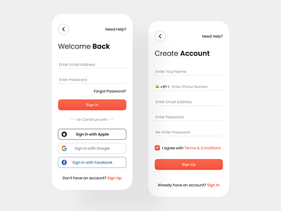 Sign In & Sign Up Screens app clean design dribbble login minimal mobile modern register sign in sign up ui user interface ux visual design