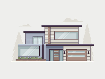 Modern architecture clean cloud garage home house icon illustration living minimal modern sun tree vector