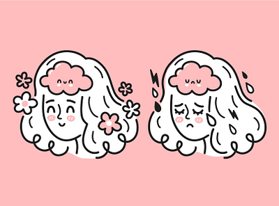 Positive and negative mind bipolar brain cartoon character cute depression disorder girl happy illustration kawaii mental mind mood negtive positive psychology sad therapy woman