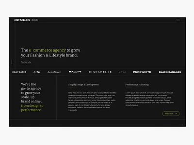 Not Selling Liquid - Design Agency - Blog Page - 1/8 black dark dark mode design agency desktop green home home page home section landing page portfolio webdesign website