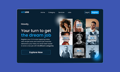 Job App Web UI - Landing page Dark app branding dark design illustration logo minimal typography ui uiux ux vector