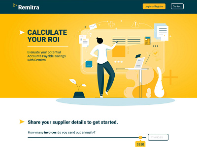 Remitra ROI Calculator branding design figma graphic design illustration input fields landing landing page lp page sliders ui vector web design website