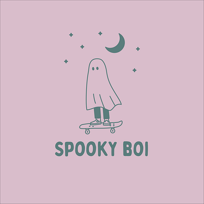 Spooky Boi fall ghost halloween illustration moon night october pink purple skateboard skater spooky sports trickortreat