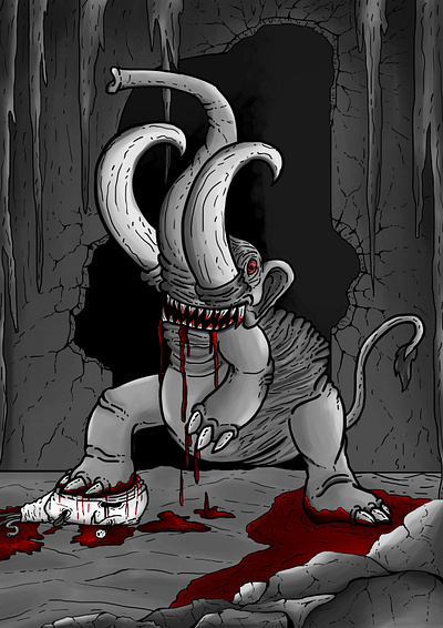 Creepy Mammoth character creepy horror illustration