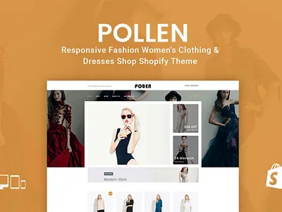 Pollen Dresses Shop Shopify Theme 3d animation app branding design fashions shopify theme graphic design illustration illustrator logo motion graphics pollen dresses shop pollen shopify theme responsive shopify theme shopify shopify theme theme ui web website