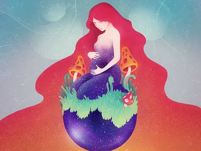 Antiope character cute datamouth design illustration mushroom planets procreate space woman