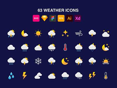 63 Colorful Weather Icons for App & Web 3d climate cloud flat gradient icon meteorology moon rain sunny weather