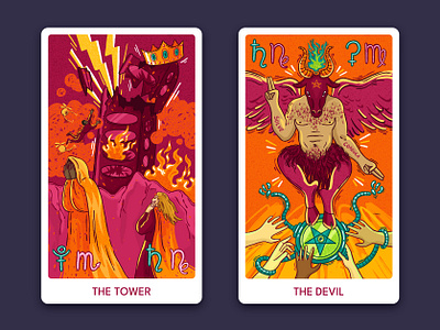 The Tower & The Devil - Utopia Tarot Deck 2d art card character colorful deck devil digital art future graphic design illustration illustrator major arcana sci fi solarpunk tarot technology the devil the tower tower