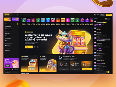 Coinz Casino bet betting platform casino casino banner casino design casino online casino ui casino ui ux crypto casino gambling gambling ui ux game design gaming gaming online igaming live casino live game slot slot casino web casino