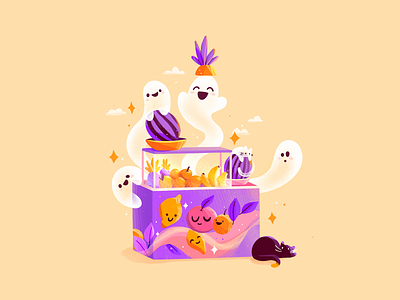 🍋 Fruity Ghost 👻 2d cat character cute design flat fruits funny ghost ghost cat halloween illustration kitty lemon nft procreate soul spooky sweet yellow