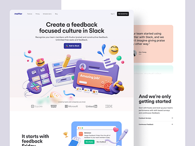 MatterApp - Home Page 3d 3d icon 3d illustration animation app clean home page illustration interaction landing page matter minimal slack typography ui ui design ui interaction ux ux design web design