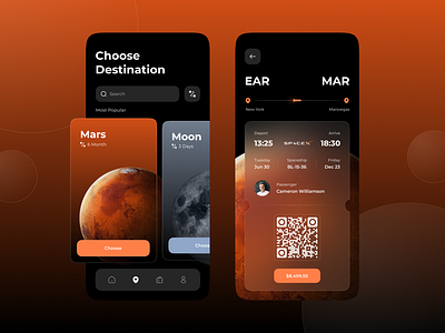 SpaceX mobile app for interplanetary travel - concept concept cosmos design mars mobile modern planet space spacex travel ui