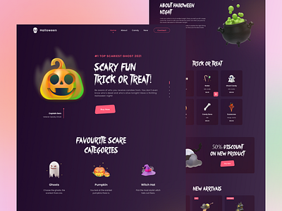 Halloween Special Landing Page candy clean ui creative design dark mode design ecommerce figma halloween landing page minimal responsive design trendy design trick or treat ui uidesign uiinspiration uitrends ux uxdesign website design