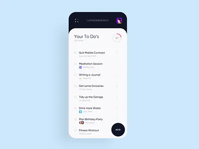 Snug Yourself - To Do List Adjustment 3d animation branding bubbles cinema 4d colorful concept dashboard list stress to do ui ux