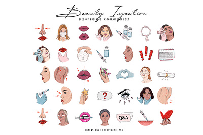 Plastic surgery clipart Beauty injection Instagram highlights clipart hair icons set logo skincare vaccination