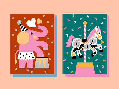 Circus animals animal illustration carousel circus colorful cute elephant flat color flat style illustration leena kisonen pastels scandinavian scandinavian style