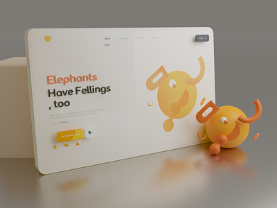 Elephant - 3D Landing Page 3d 3d landing animation art branding concept design elephant graphic design illustration landing page logo market place motion graphics nft orenge ui yellow