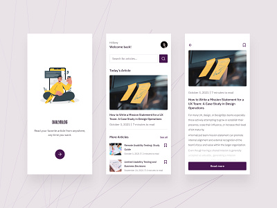 DailyBlog app UI article app article ui blog app blog ui design design blog illustration ui uidesign uiux ux