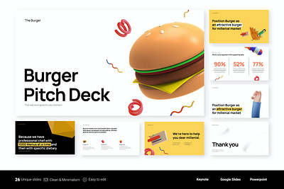 The Burger - Pitch Deck Food and Beverages beverages clean colorful company corporate food google slides keynote modern multipurpose multipurpose template photography pitch deck portfolio powerpoint studio unique web design web development website