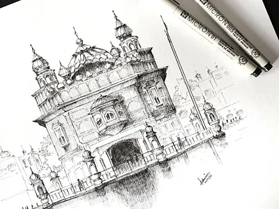 The Golden Temple @Amritsar, India architecturesketch art bristolsmooth drawing india monument penandink
