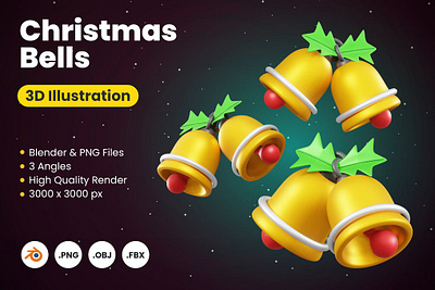 3D Christmas Bells 3d 3d icon 3d icons 3d illustration 3d illustrations app christmas christmas bells concept design icon icon design icons design illustration logo print printing web icon web icons xmas