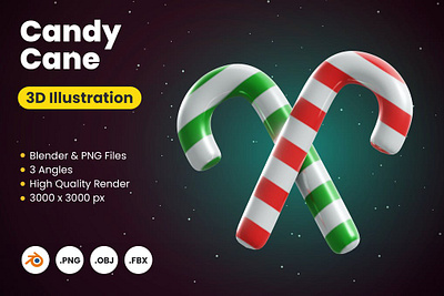 3D Christmas Candy Cane 3d 3d animation 3d icon 3d icons 3d illustration 3d illustrations app concept design icon icon design icons icons design illustration logo print printing ui web icon web icons