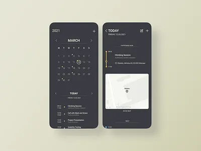 Calendar app calendar calendar app calendar ui dark dark theme dark ui design mobile mobile app schedule task task manager ui